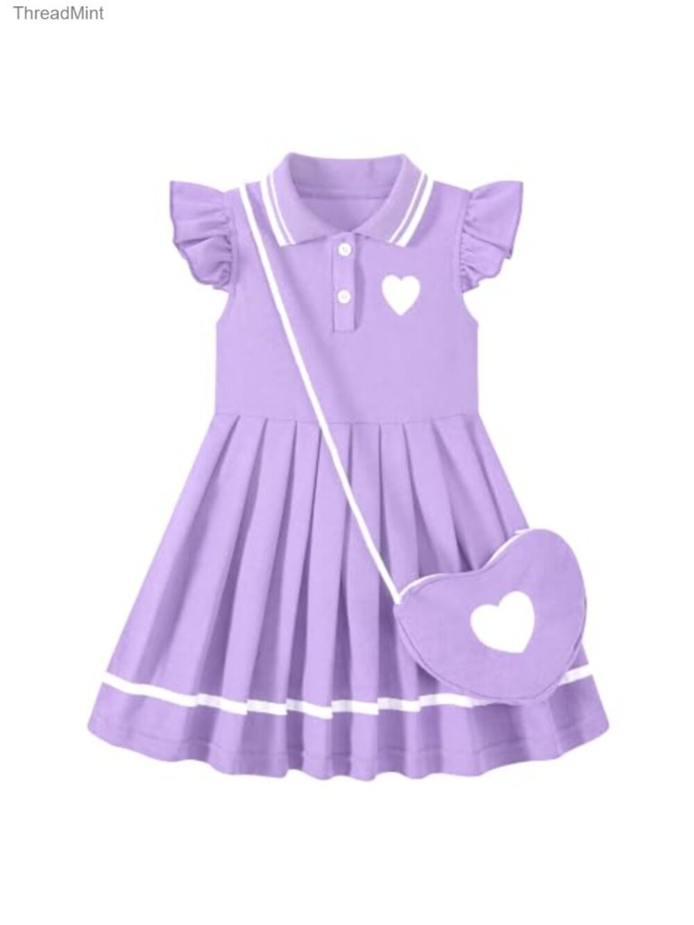 Toddler Girls Ruffle Polo Dress Casual Sporty with Crossbody Bag